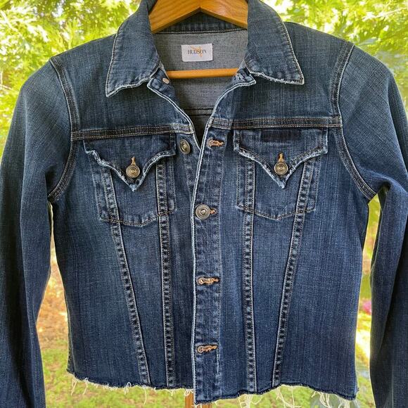Hudson Women's Signature Jean Jacket Blue Denim Cropped Size S - Picture 3 of 9